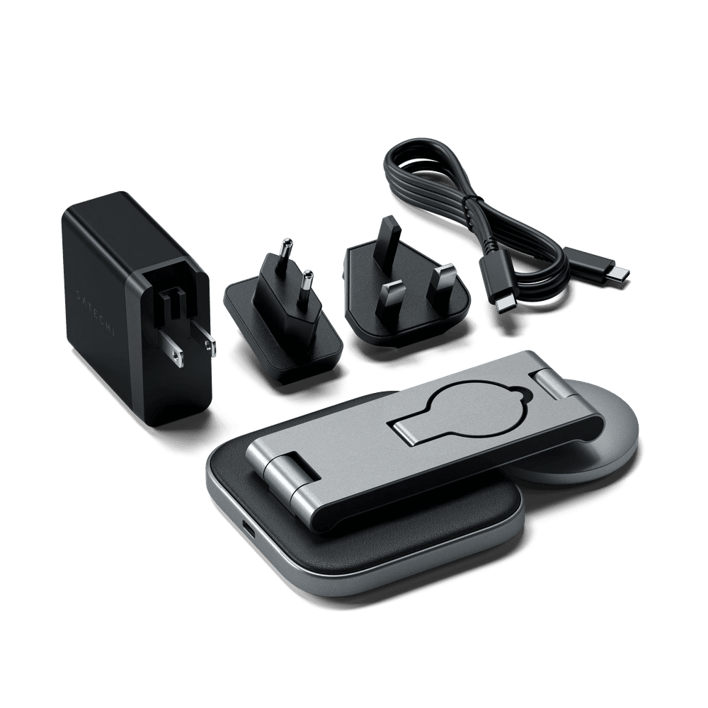 Base de Carga Inalámbrica Satechi QI2 Magsafe 3 en 1 - Gris Espacial