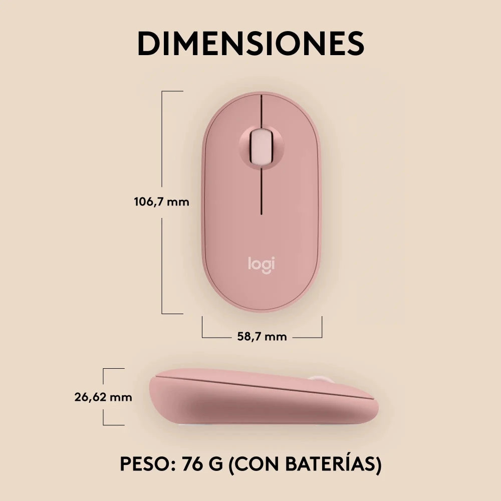 Mouse Inalámbrico Bluetooth Logitech Pebble Mouse 2 M350s - Rosa