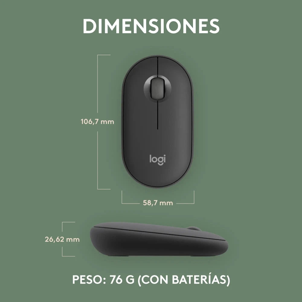 Mouse Inalámbrico Bluetooth Logitech Pebble Mouse 2 M350s - Grafito