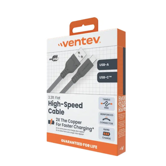 Cable Plano Ventev USB-A a USB-C 1m - Gris