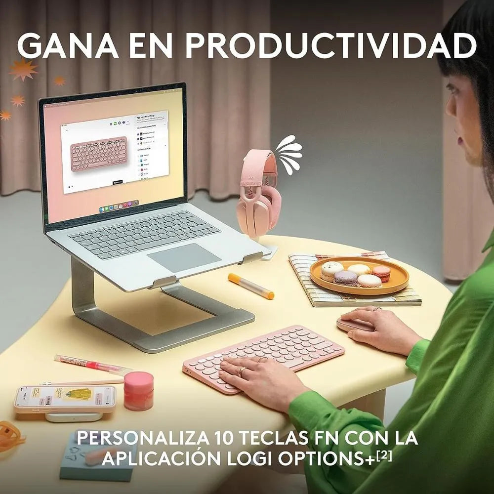 Teclado Bluetooth Multidispositivo Logitech Pebble Keys 2 K380s - Rosa