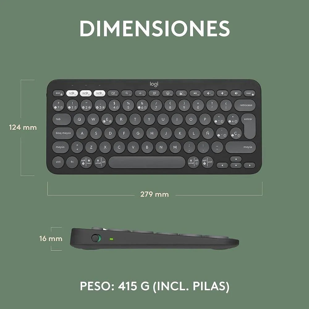 Teclado Bluetooth Multidispositivo Logitech Pebble Keys 2 K380s - Grafito