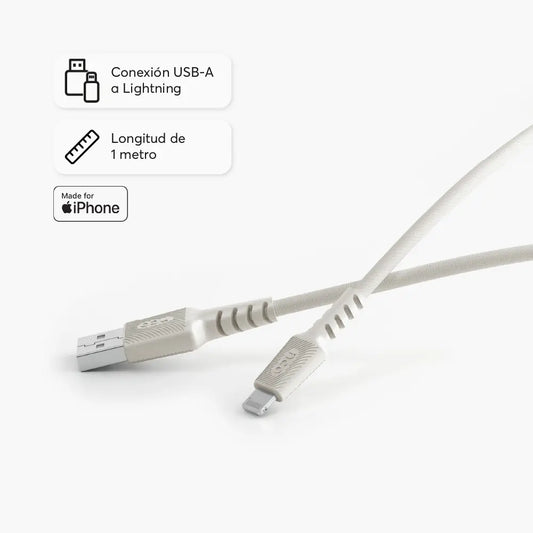 Cable Trenzado NCO PowerLite 1m USB-A a Lightning - Blanco Estrella