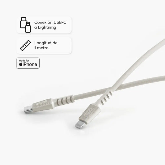 Cable Trenzado NCO PowerLite 1m USB-C a Lightning - Blanco Estrella
