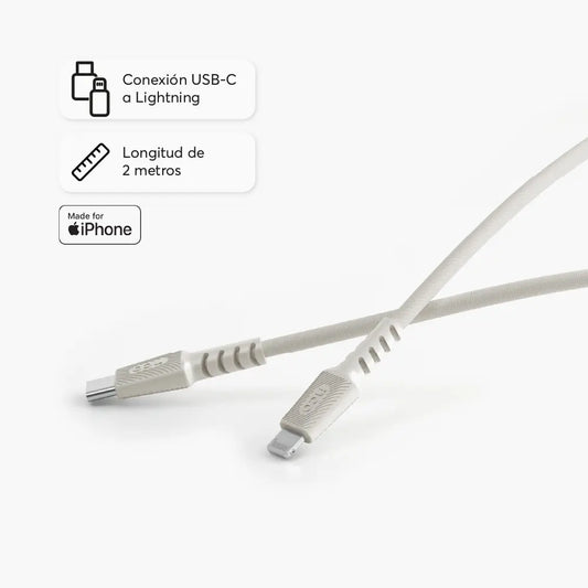 Cable Trenzado NCO PowerLite 2m USB-C a Lightning - Blanco Estrella