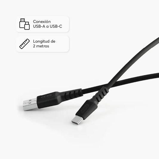 Cable Trenzado NCO PowerLite 2m USB-A a USB-C - Negro