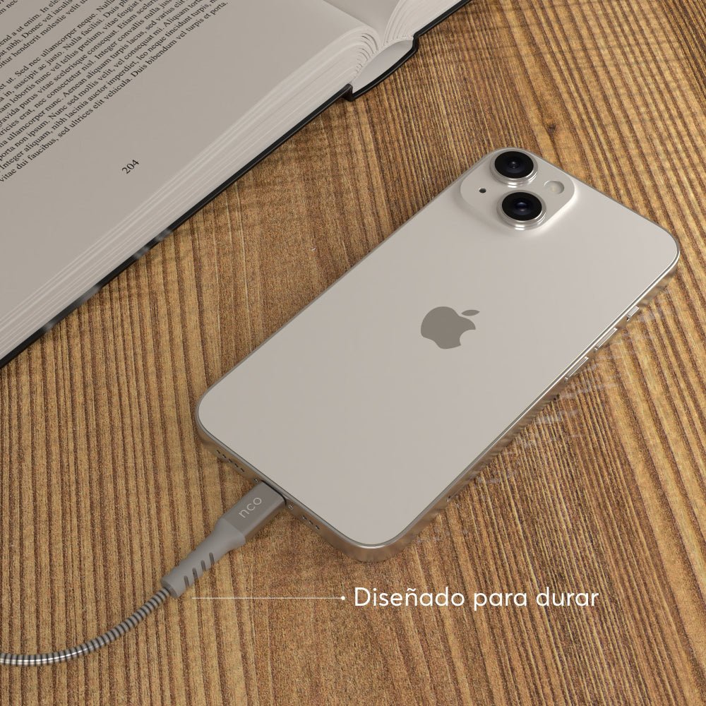 Cable NCO PowerCord 1.2M Lightning a USB-A recubierto en aluminio - Plata