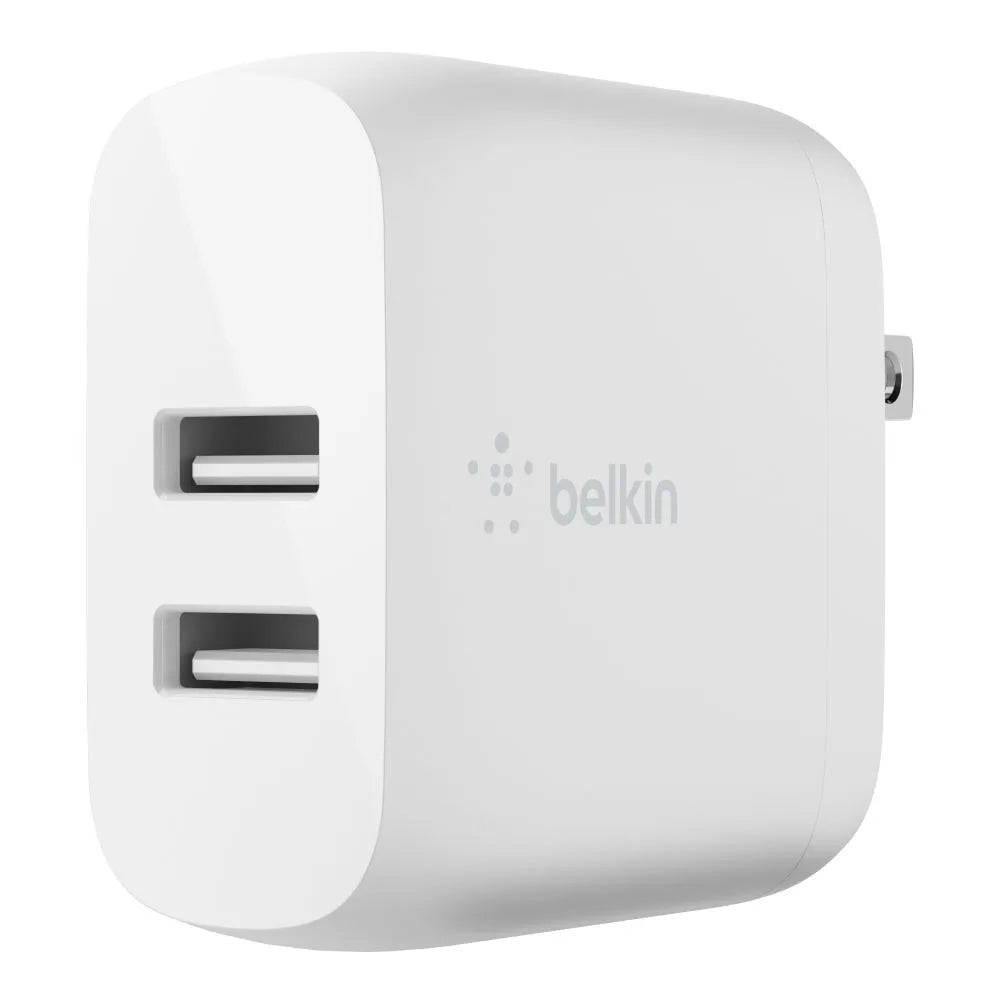 Cargador de pared Belkin Dual USB-A 24W + Cable Lightning a USB-A - Blanco