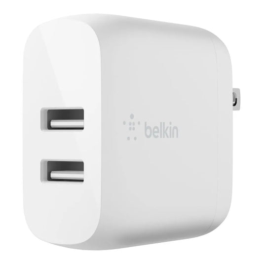 Cargador de pared Belkin Dual USB-A 24W + Cable Lightning a USB-A - Blanco
