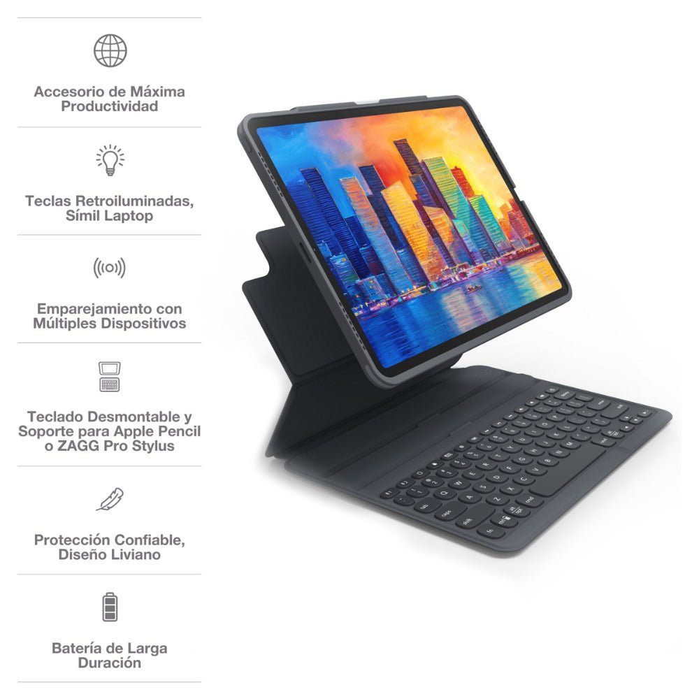 Teclado Zagg con Funda Pro Keys para iPad Pro 11 (1/2/3Gen) - Negro/Gris