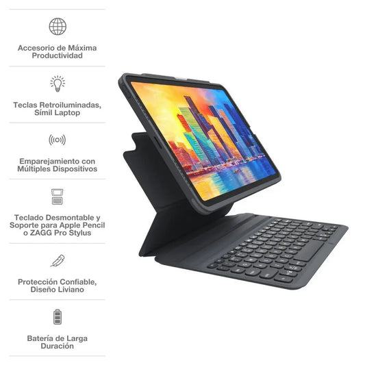 Case con teclado ZAGG Pro Keys para iPad Air 11" M2 y de 4a a 5a Gen - Negro/Gris