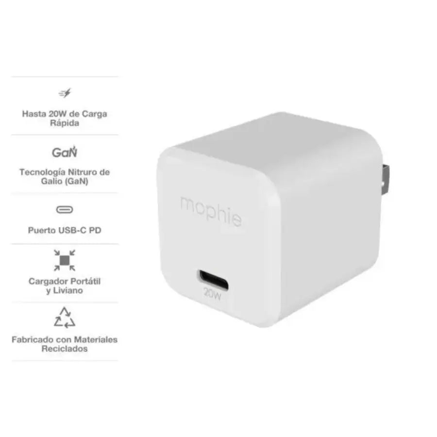 Cargador de Pared Mophie Gan USB-C 20W - Blanco