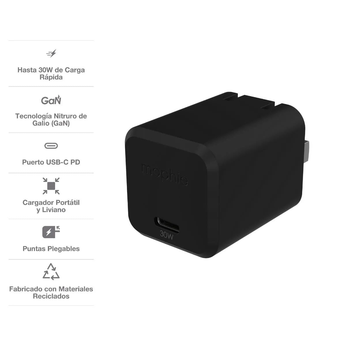 Cargador de Pared Mophie USB-C 30W - Negro