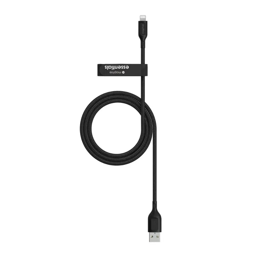 Cable Mophie essential trenzado USB-A a Lightning 12w 2m - Negro