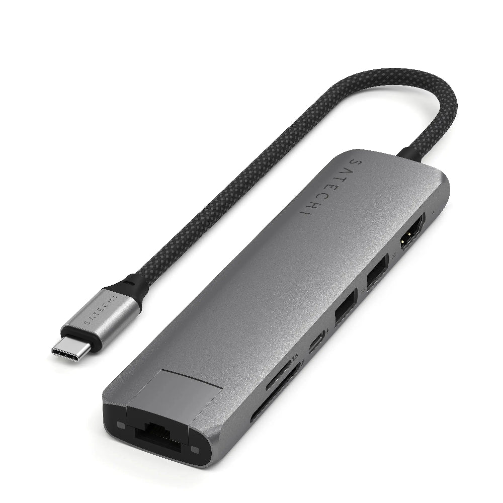 Adaptador Multipuerto Satechi Slim 7 en 1 USB-C Ethernet - Gris Espacial