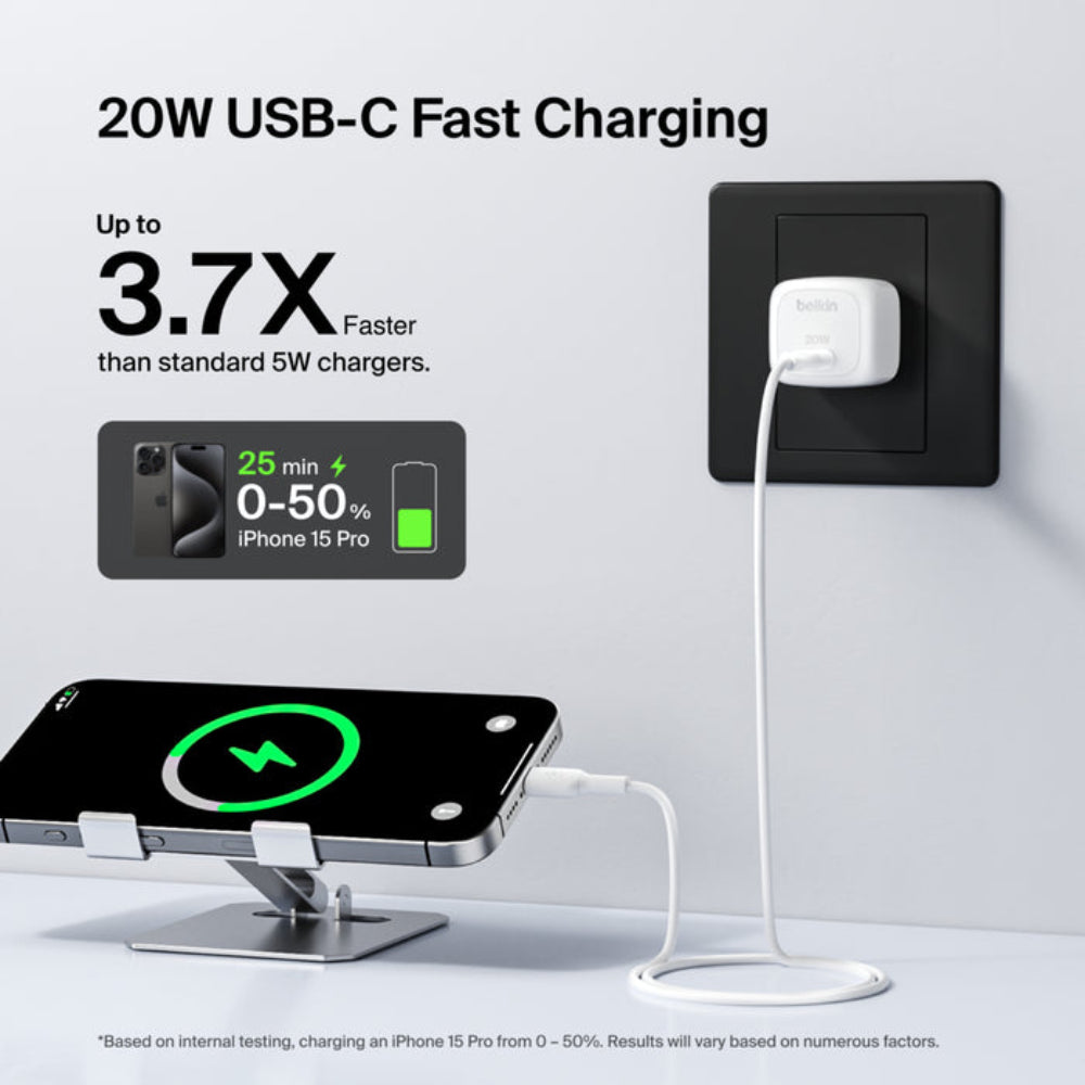 Cargador de pared Belkin USB-C 20W - Blanco