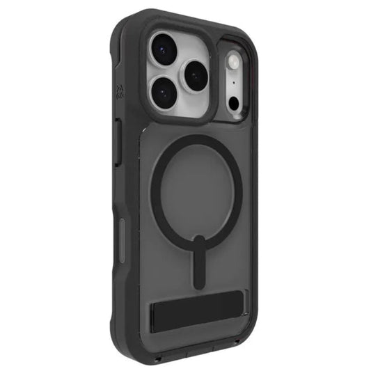 Funda ZAGG Rainier con MagSafe KS color negro humo para iPhone 17 Pro, mostrando su diseño resistente y elegante.