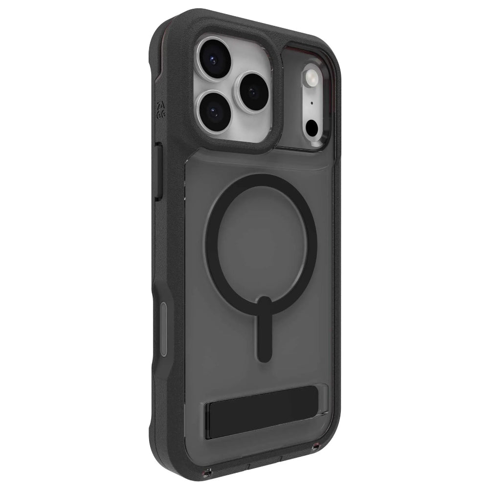 Funda ZAGG Rainier con MagSafe KS color negro humo para iPhone 17 Pro Max, con diseño resistente y elegante.