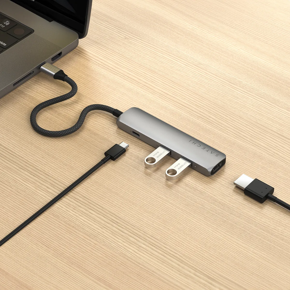 Adaptador Multipuerto Satechi Slim 4 en 1 USB-C 4K - Gris Espacial