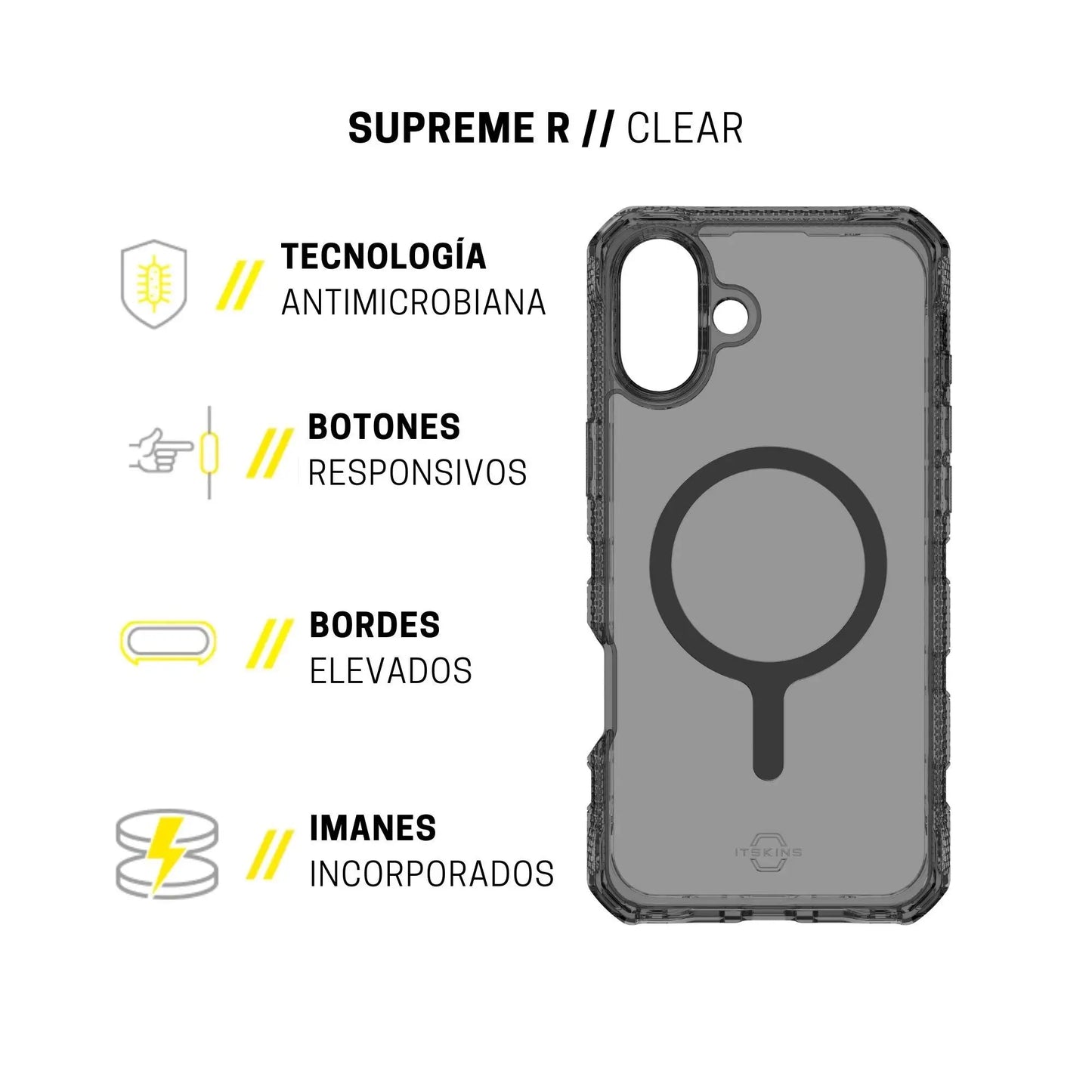 Case ItSkins Supreme R Clear con MagSafe para iPhone 16 - Negro