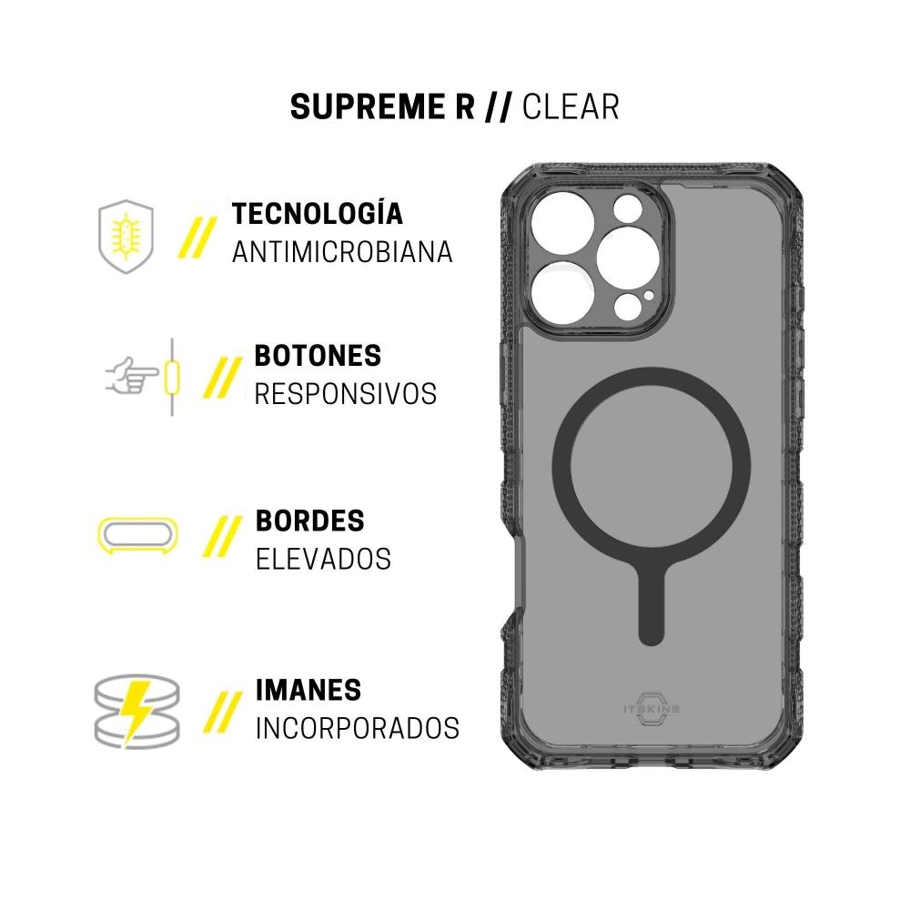 Case ItSkins Supreme R Clear con MagSafe para iPhone 16 Pro Max - Negro