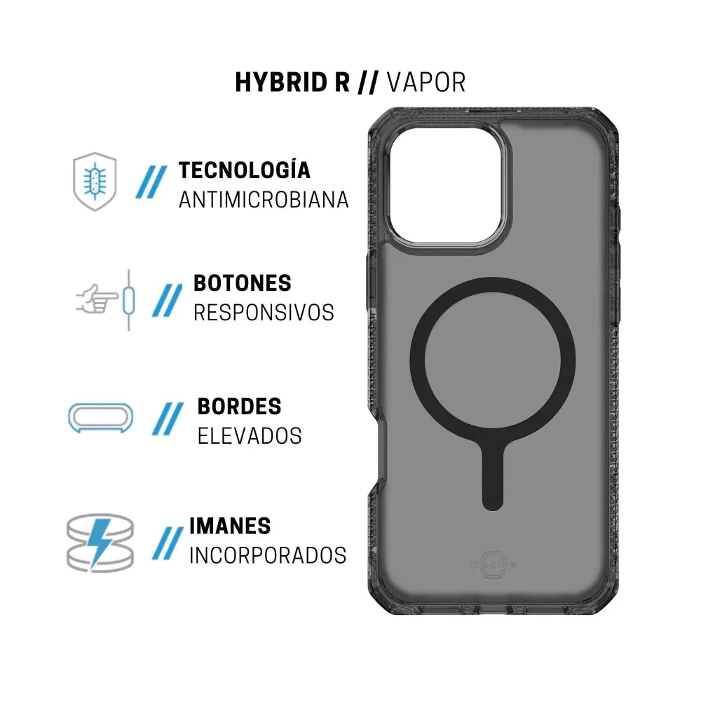 Case ItSkins Hybrid R Vapor con MagSafe para iPhone 16 Pro - Negro