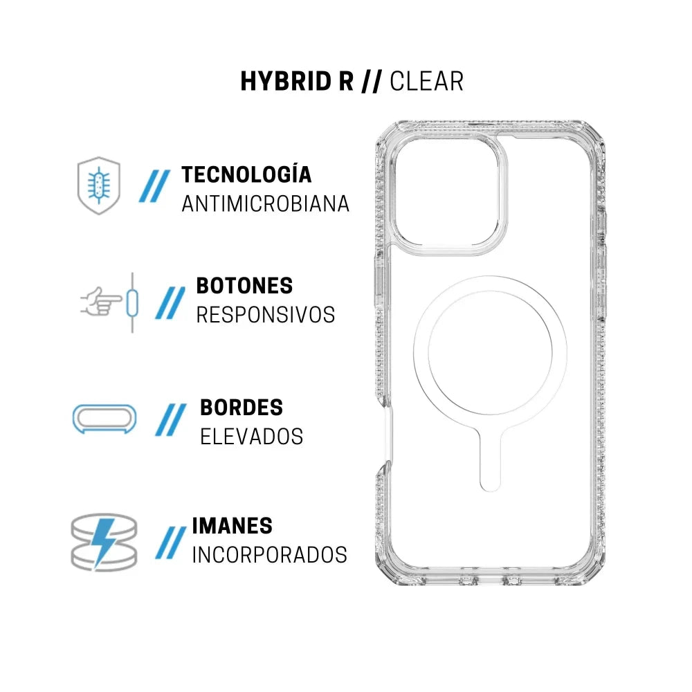 Case ItSkins Hybrid R Clear con MagSafe para iPhone 16 Pro - Transparente