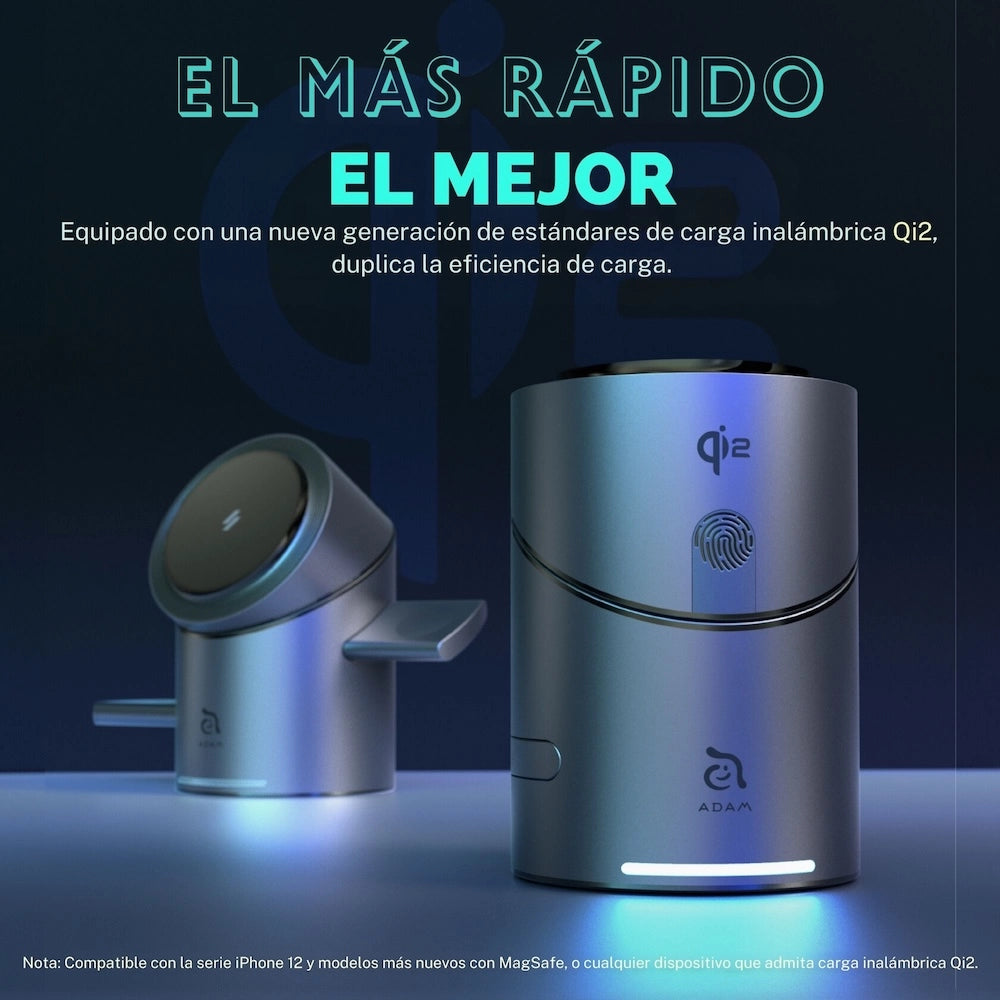 Base de Carga Inalámbrica Qi2 Adam Elements Mag Tube 15W 3 en 1 - Azul Medianoche