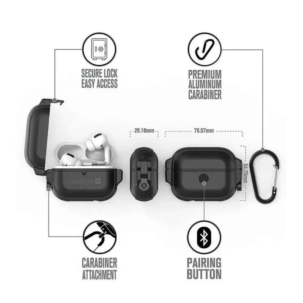 Case Catalyst para Airpods Pro 1 y 2 Impermeable protección total - Negro