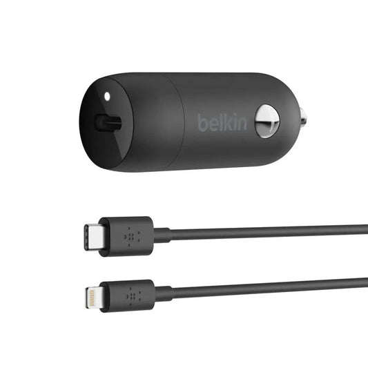 Cargador Carro Belkin con Cable USB-C a Lightning + Puerto USB-A 20W - Negro