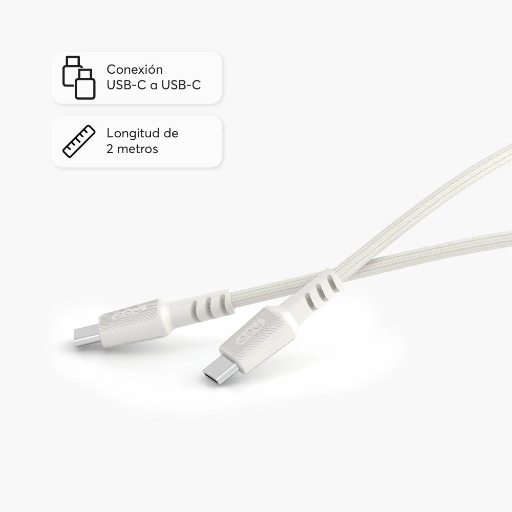 Cable Trenzado NCO PowerLite 2m USB-C a USB-C - Blanco Estrella