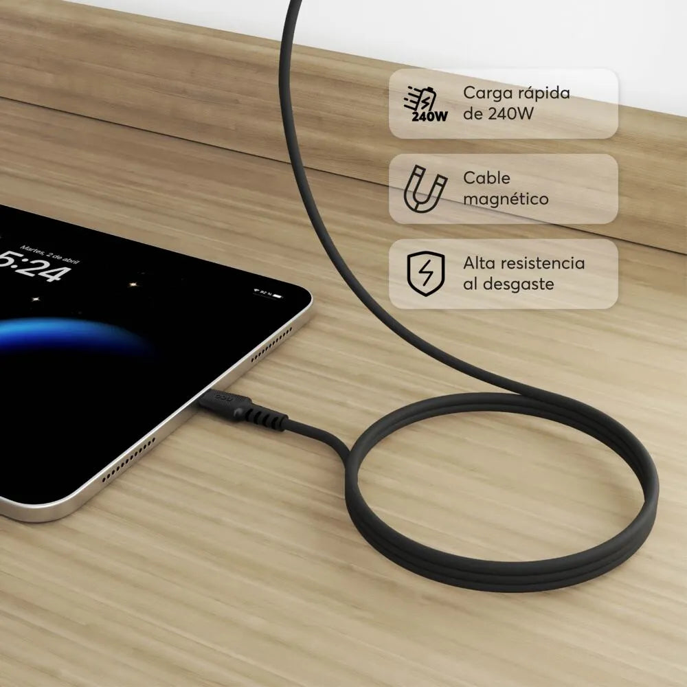 Cable Magnetico NCO PowerForce 2m USB-C a USB-C - Negro