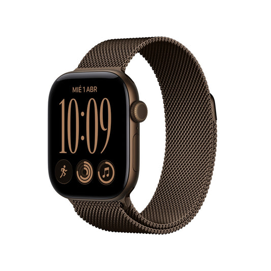 Apple_Watch_Series_12_GPS_caja_de_aluminio_color_bronce_oscuro_de_42_mm_correa_estilo_milanes_color_bronce_oscuro_Imagen_posicion_1_iShop_Colombia