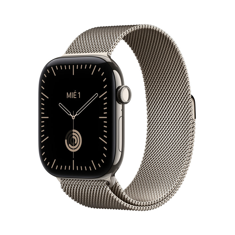 Apple_Watch_Series_12_GPS_Cellular_caja_de_titanio_natural_de_46_mm_correa_estilo_milanes_color_natural_S_M_Imagen_posicion_1_iShop_Colombia