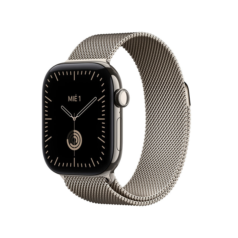 Apple_Watch_Series_12_GPS_Cellular_caja_de_titanio_natural_de_42_mm_correa_estilo_milanes_color_natural_Imagen_posicion_1_iShop_Colombia