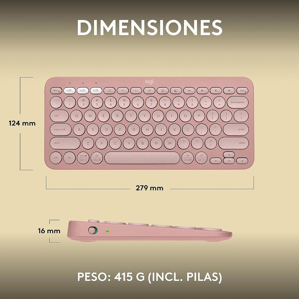 Teclado Bluetooth Multidispositivo Logitech Pebble Keys 2 K380s - Rosa