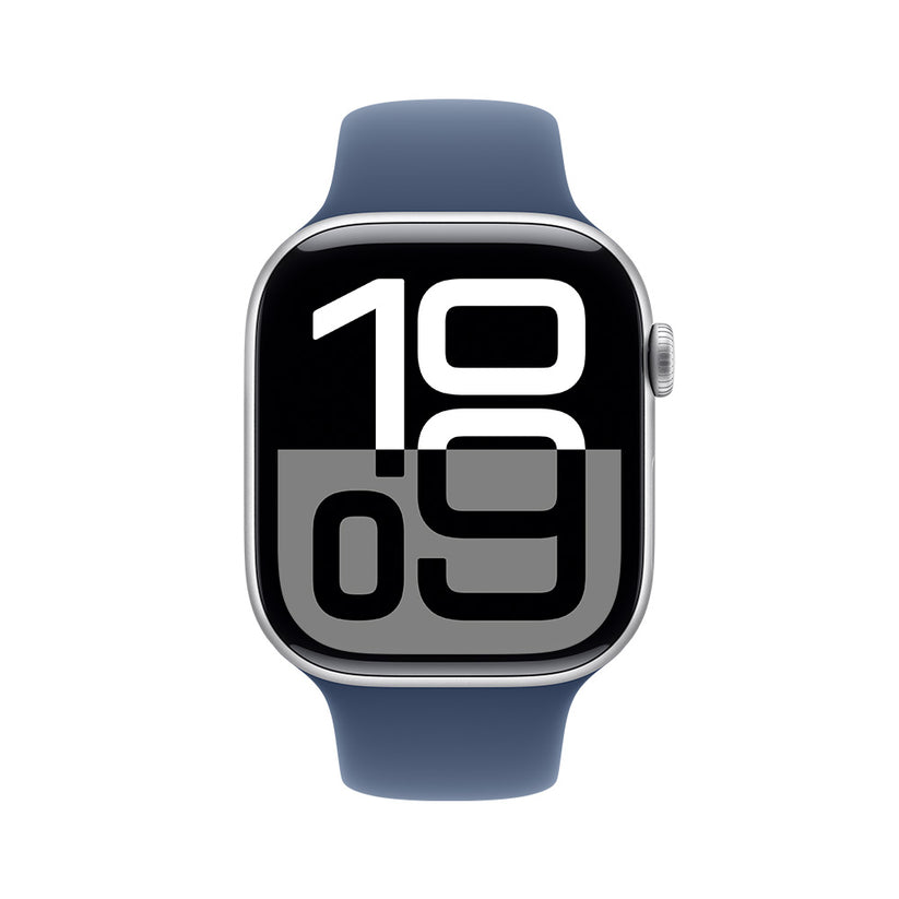 Apple_Watch_Series 10_GPS_Caja_de_aluminio_color_plata_de_46 mm_Correa_deportiva_azul_denim_M/L_Imagen_posicion_2_iShop_Colombia