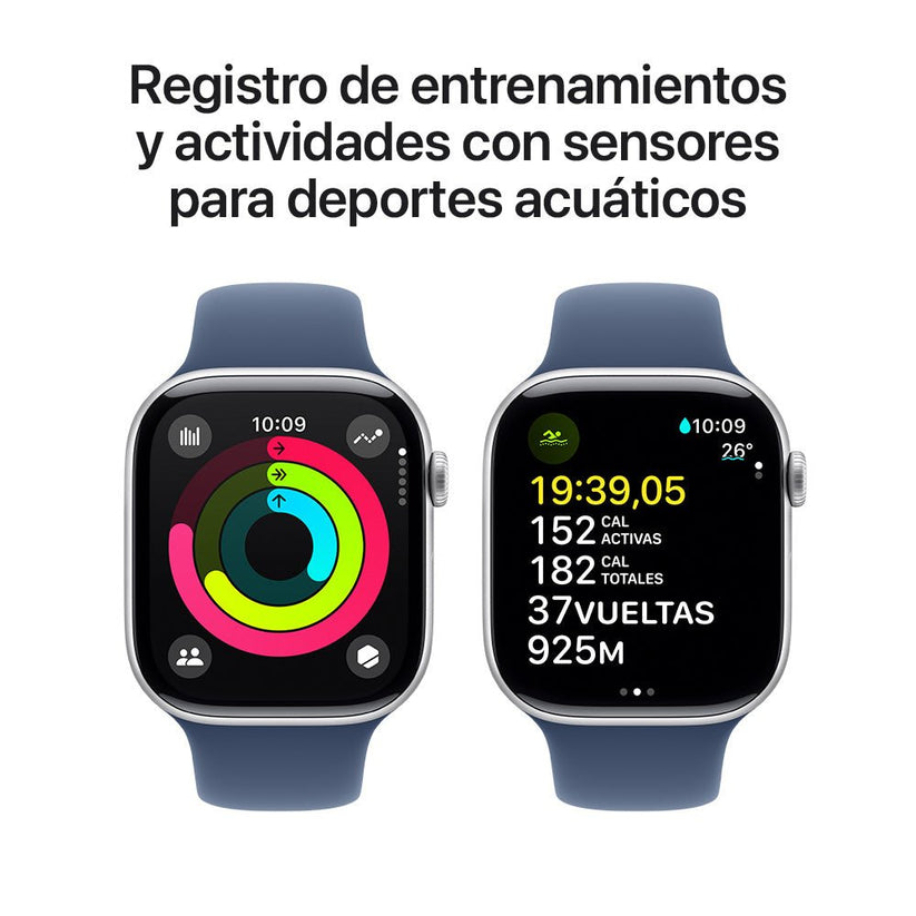 Apple_Watch_Series 10_GPS_Caja_de_aluminio_color_plata_de_46 mm_Correa_deportiva_azul_denim_M/L_Imagen_posicion_4_iShop_Colombia