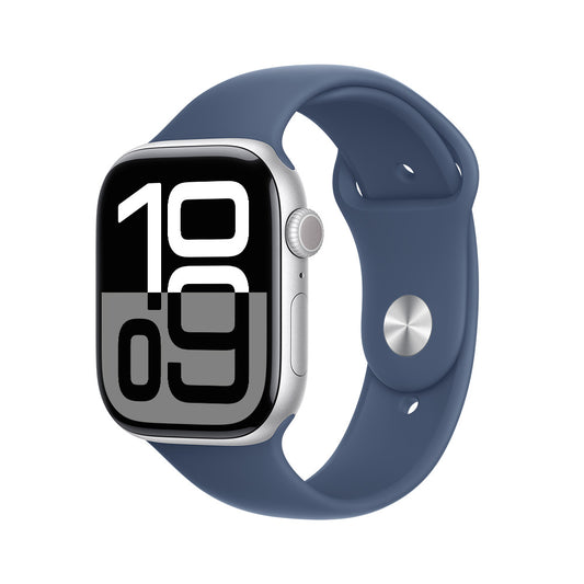 Apple_Watch_Series 10_GPS_Caja_de_aluminio_color_plata_de_46 mm_Correa_deportiva_azul_denim_M/L_Imagen_posicion_1_iShop_Colombia