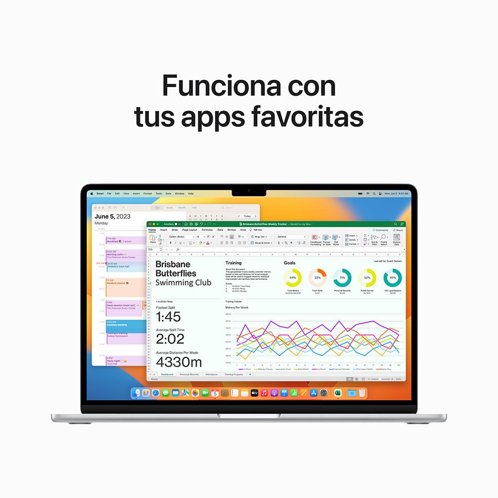 MacBook Air de 15 pulgadas: Chip M2 de Apple con CPU de ocho núcleos y GPU de diez núcleos, 256 GB SSD - Plata