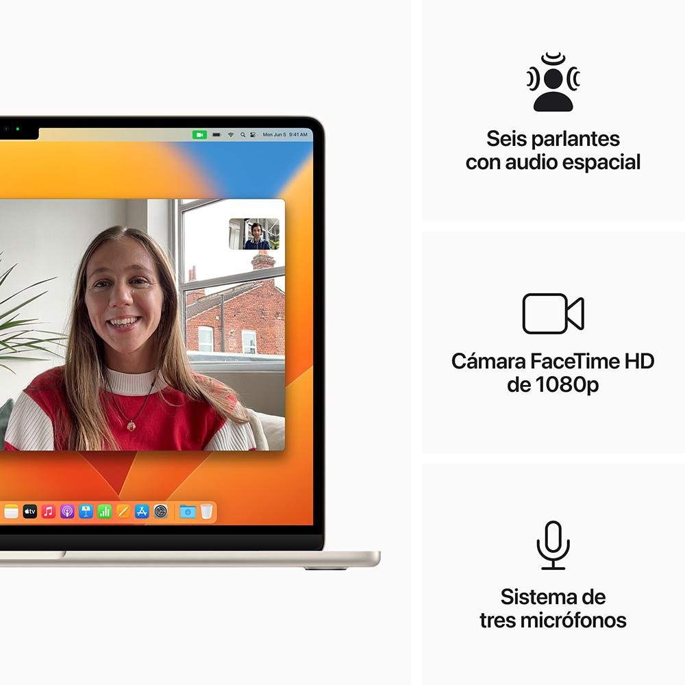 MacBook Air de 15 pulgadas: Chip M2 de Apple con CPU de ocho núcleos y GPU de diez núcleos, 256 GB SSD - Blanco estrella