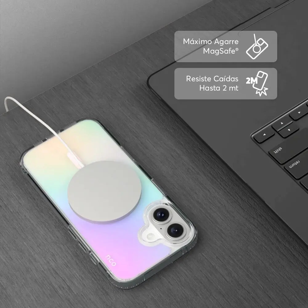 Case NCO SafeCase Clear Compatible con MagSafe para iPhone 16 - Arcoíris