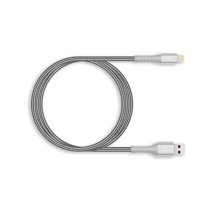 Cable NCO PowerCord 1.2M Lightning a USB-A recubierto en aluminio - Plata