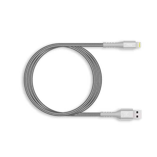 Cable NCO PowerCord 1.2M Lightning a USB-A recubierto en aluminio - Plata