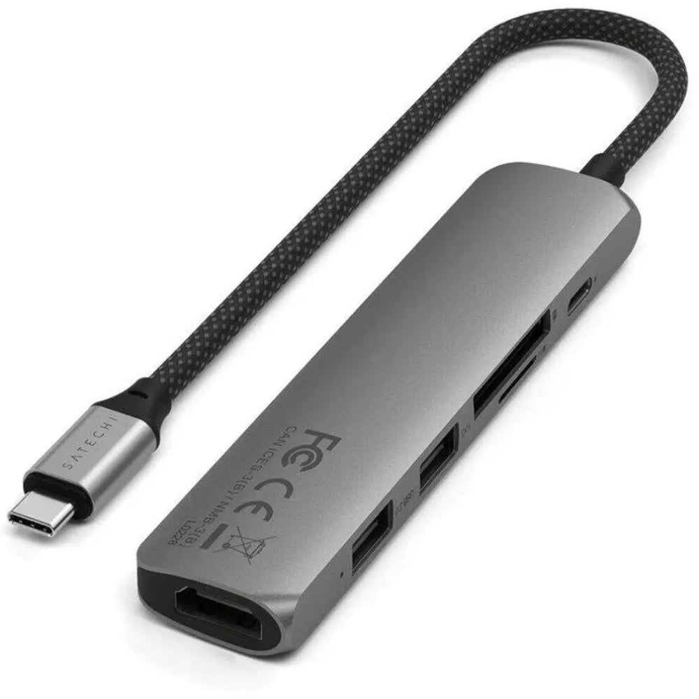 Adaptador Multipuerto Satechi Slim 6 en 1 USB-C - Gris Espacial