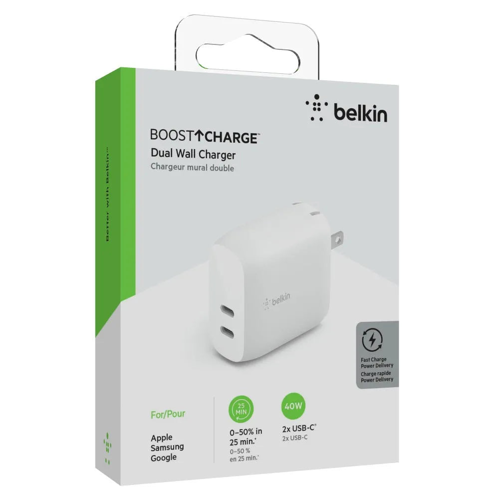 Cargador de pared Belkin USB-Cx2 40W - Blanco