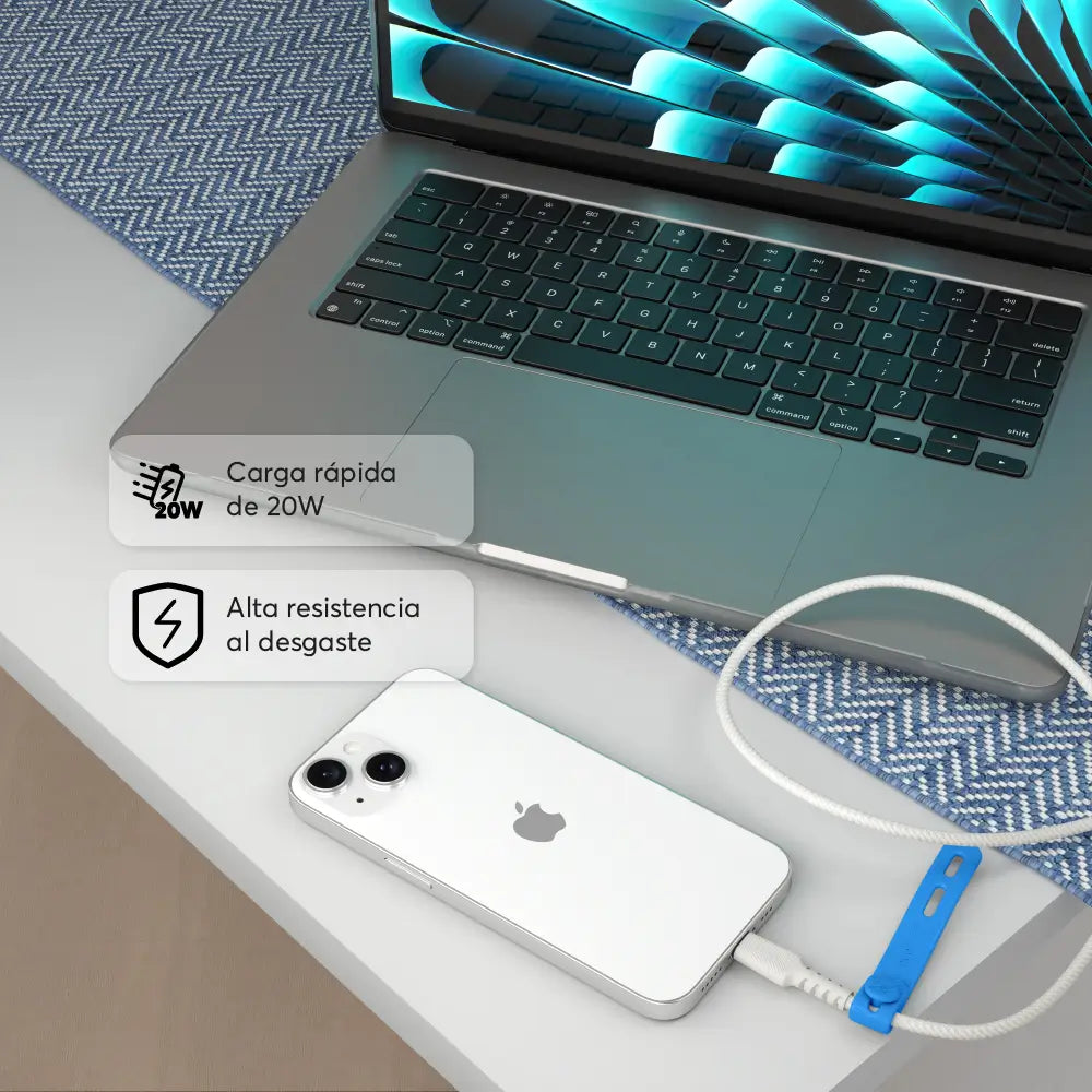 Cable Trenzado NCO PowerLite 1m USB-C a Lightning - Blanco Estrella