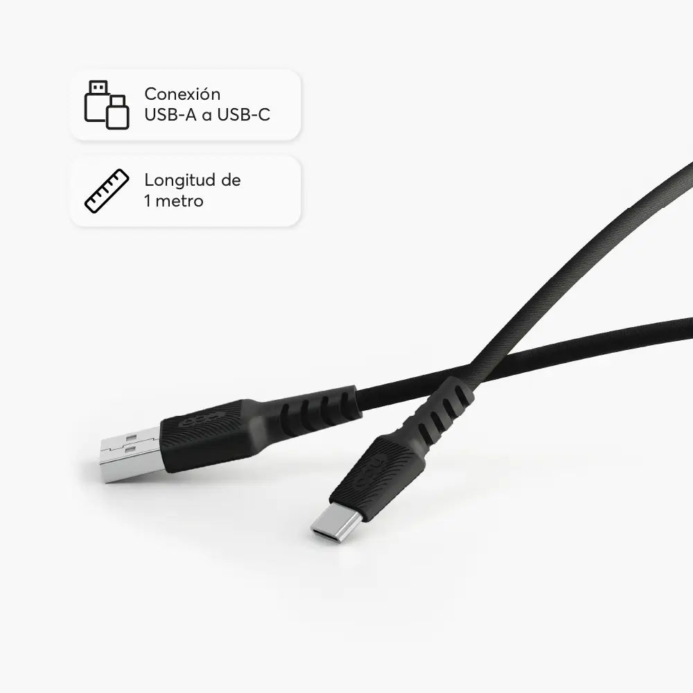Cable Trenzado NCO PowerLite 1m USB-A a USB-C - Negro