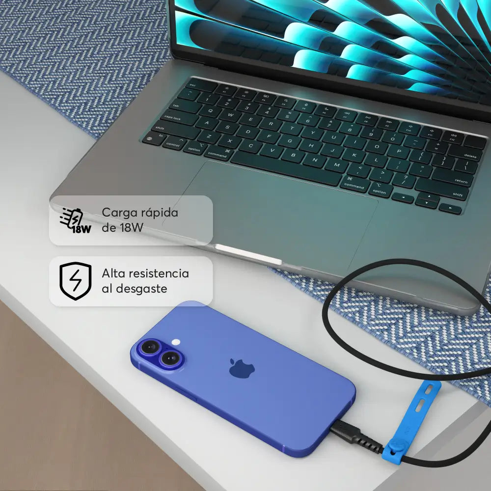 Cable Trenzado NCO PowerLite 2m USB-A a USB-C - Negro