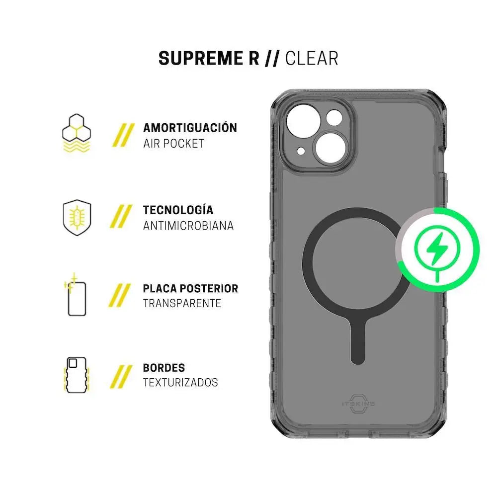 ItSkins Case Supreme R Clear con MagSafe para iPhone 15 Plus - Grafito